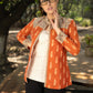 Elegant orange cotton ikat jacket with madhubani combination and optional embroidered inner