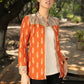 Elegant orange cotton ikat jacket with madhubani combination and optional embroidered inner