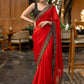 Classy Red Organza Saree Highlighted with Beautiful Embroidered Border