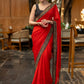Classy Red Organza Saree Highlighted with Beautiful Embroidered Border