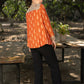 Elegant orange cotton ikat jacket with madhubani combination and optional embroidered inner