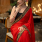 Classy Red Organza Saree Highlighted with Beautiful Embroidered Border