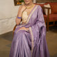 Gracious Lilac Striped Banarasi Saree Highlighted With Pearl Lace