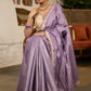 Gracious Lilac Striped Banarasi Saree Highlighted With Pearl Lace