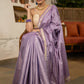 Gracious Lilac Striped Banarasi Saree Highlighted With Pearl Lace