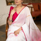 Stylish White Organza Saree With Overall Floral Brush Painting Highlighted With Minimal Lace