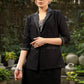 Exclusive black cotton silk formal blazer with ikat combination and optional cotton skirt