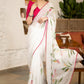 Trendy White Organza Saree With Overall floral Brush Painting Highlighted With Minimal Hand Embroidery