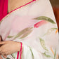 Trendy White Organza Saree With Overall floral Brush Painting Highlighted With Minimal Hand Embroidery