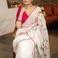 Trendy White Organza Saree With Overall floral Brush Painting Highlighted With Minimal Hand Embroidery