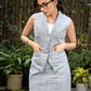 Elegant grey textured handloom cotton formal waistcoat with optional matching skirt