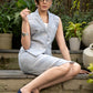 Elegant grey textured handloom cotton formal waistcoat with optional matching skirt