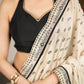Elegant Light Beige Cotton Silk Saree With Black Georgette Combination Highlighted With Beautiful Floral Embroidery And Contrast Lace