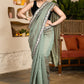 Elegant Sage Green Chanderi Saree Highlighted With Contrast Floral Lace