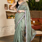 Elegant Sage Green Chanderi Saree Highlighted With Contrast Floral Lace