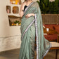 Elegant Sage Green Chanderi Saree Highlighted With Contrast Floral Lace