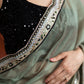 Elegant Sage Green Chanderi Saree Highlighted With Contrast Floral Lace