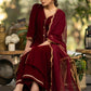 Maroon velvet kurta and Pallazo - Net Scallop Dupatta optional