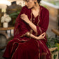 Maroon velvet kurta and Pallazo - Net Scallop Dupatta optional