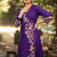 Purple Cotton silk asymmetric embroidered kurta - Pant optional