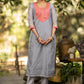 Grey chanderi kurta with Pink Zari work yoke and Pant