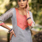 Grey chanderi kurta with Pink Zari work yoke and Pant