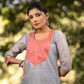 Grey chanderi kurta with Pink Zari work yoke and Pant