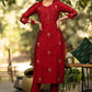 Maroon Gold Hand embroidered Cotton silk kurta - Pant Optional