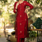 Maroon Gold Hand embroidered Cotton silk kurta - Pant Optional