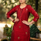 Maroon Gold Hand embroidered Cotton silk kurta - Pant Optional
