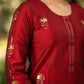 Maroon Gold Hand embroidered Cotton silk kurta - Pant Optional