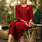 Maroon Gold Hand embroidered Cotton silk kurta - Pant Optional