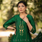 Green Cotton Silk princess cut embroidered kurta and brocade Pant
