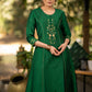 Green Cotton Silk princess cut embroidered kurta and brocade Pant