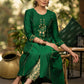 Green Cotton Silk princess cut embroidered kurta and brocade Pant