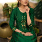 Green Cotton Silk princess cut embroidered kurta and brocade Pant