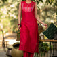 Magenta Cotton silk Kurta with Brocade Yoke and Turquoise jacket - Pant optional