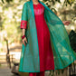 Magenta Cotton silk Kurta with Brocade Yoke and Turquoise jacket - Pant optional