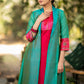 Magenta Cotton silk Kurta with Brocade Yoke and Turquoise jacket - Pant optional