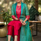 Magenta Cotton silk Kurta with Brocade Yoke and Turquoise jacket - Pant optional