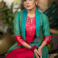Magenta Cotton silk Kurta with Brocade Yoke and Turquoise jacket - Pant optional