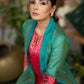 Magenta Cotton silk Kurta with Brocade Yoke and Turquoise jacket - Pant optional