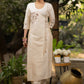 Off-white Cotton silk Gold embroidered asymmetric kurta & Pant - Pink Net Dupatta Optional