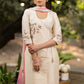 Off-white Cotton silk Gold embroidered asymmetric kurta & Pant - Pink Net Dupatta Optional