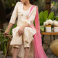 Off-white Cotton silk Gold embroidered asymmetric kurta & Pant - Pink Net Dupatta Optional