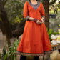 Orange chanderi kurta with brocade yoke and navy Blue Georgette Dupatta - Pant Optional