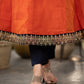 Orange chanderi kurta with brocade yoke and navy Blue Georgette Dupatta - Pant Optional