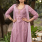 Hand embroiderd lavender Roman silk A line kurta with pant - Organza jacket Optional