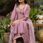 Hand embroiderd lavender Roman silk A line kurta with pant - Organza jacket Optional