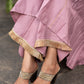 Hand embroiderd lavender Roman silk A line kurta with pant - Organza jacket Optional